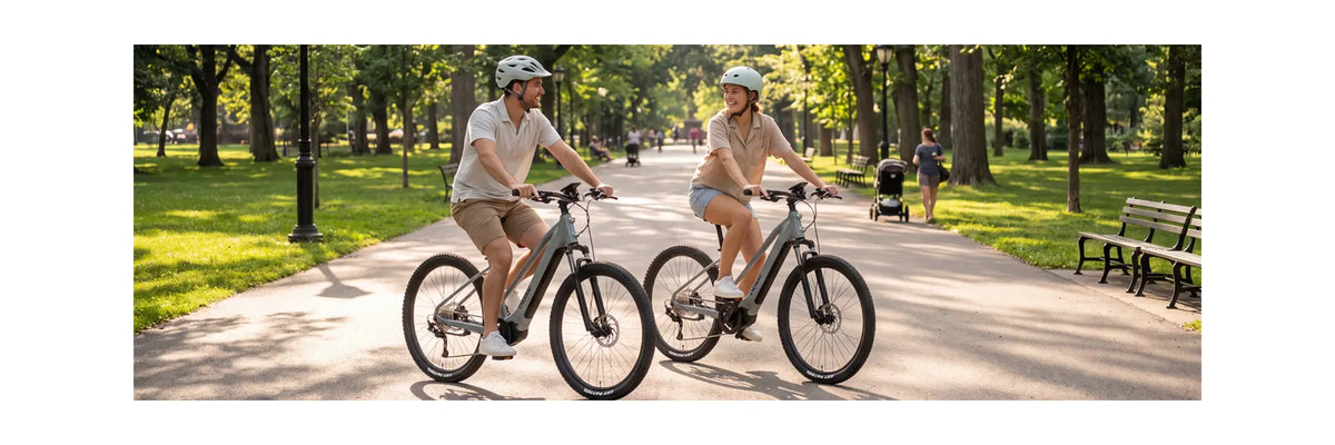 CYCTRAC electric bikes on a park ride